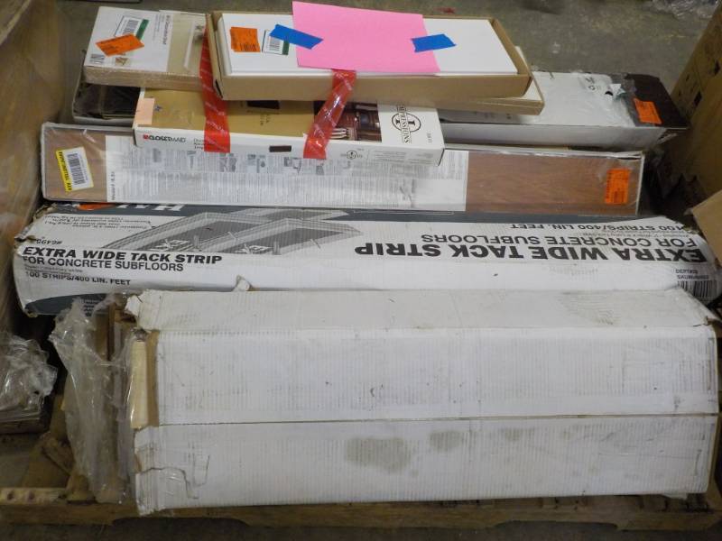 lot 349 image: Pallet of Misc Flooring, Shelving a...