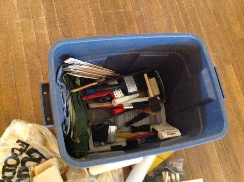 Tote Full of Paint Supplies