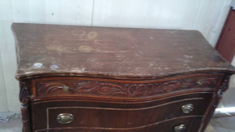 lot 3 image: Vintage Wood Dresser, Used, Shows Wear, Marks, Scuffs