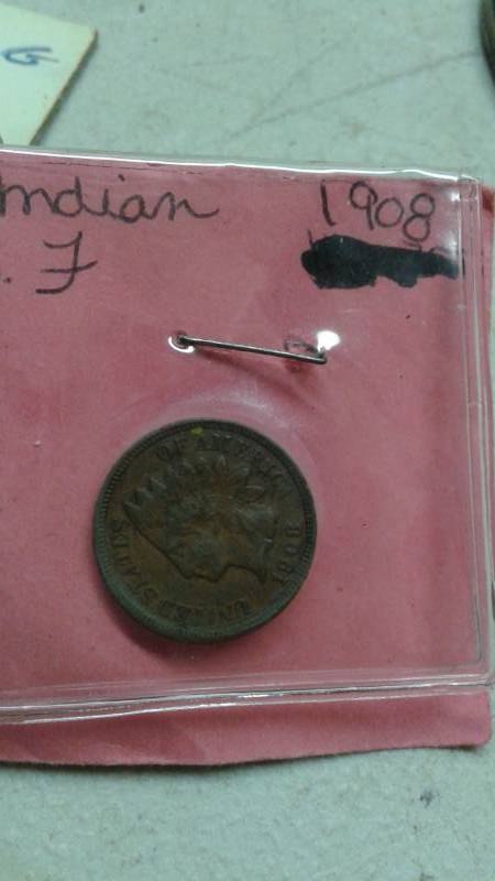 lot 52 image: Lot Of Coins, Large 1877 Indian Head Novelty Coin, 1908 Indian, 1919 Lincoln