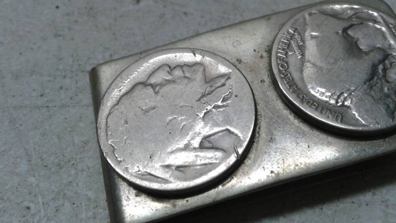 lot 56 image: Buffalo Head Nickel Money Clip, Nickel Silver