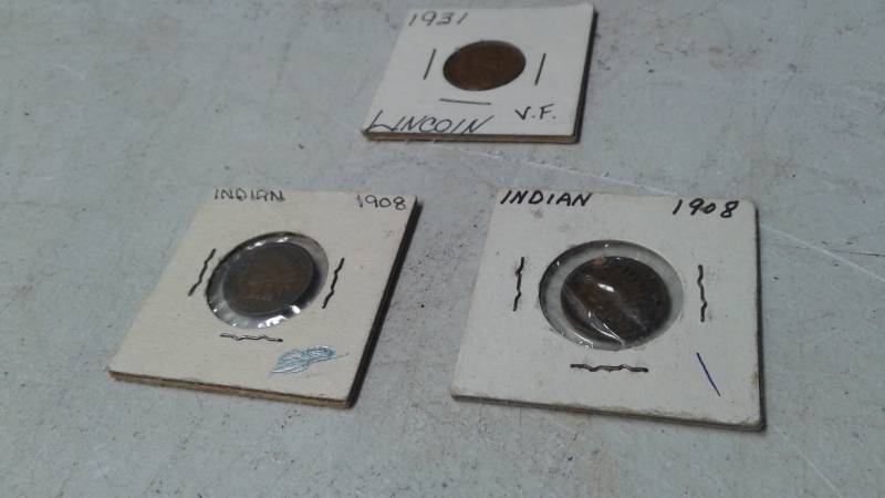 lot 53 image: Two 1908 Indian Head Coins, One 1931 Lincoln