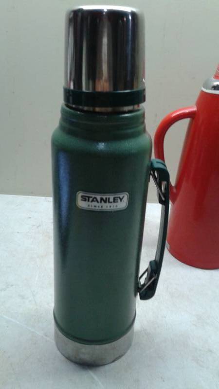 lot 66 image: Vintage Stanley Thermos, Vintage Corning Design Carafe, Apple Tool