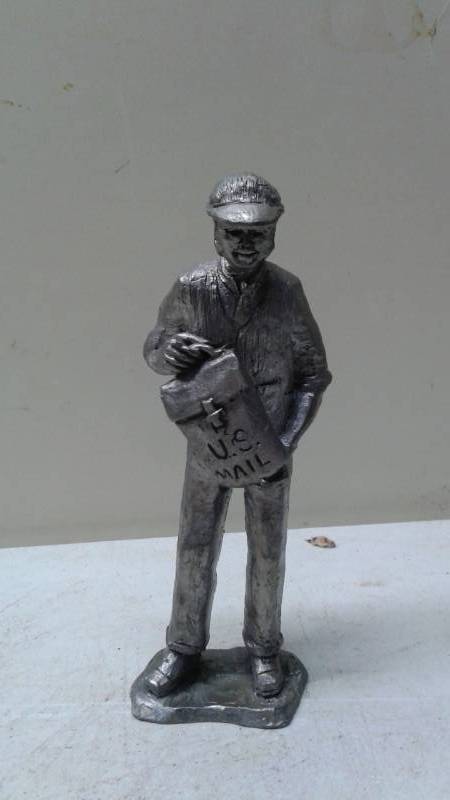 lot 84 image: Michael Ricker Solid Pewter Mailman Figurine Statue