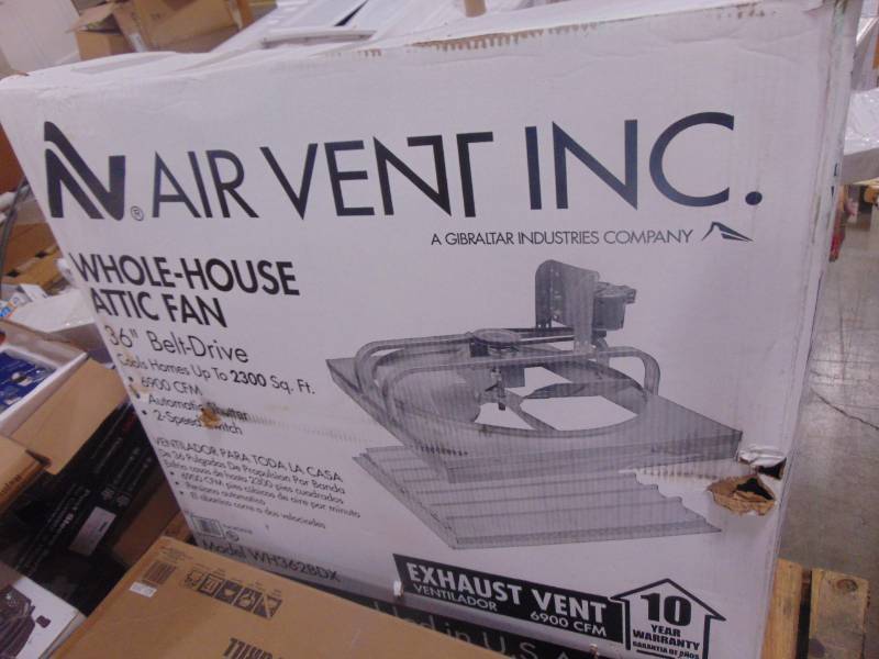 lot 312 image: Air Vent 36-in Aluminum Single Belt Drive Whole House Fan 54508