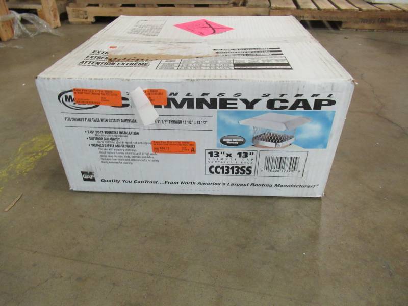 lot 412 image: Master Flow 13 in. x 13 in. Stainless Steel Fixed Chimney Cap CC1313SS