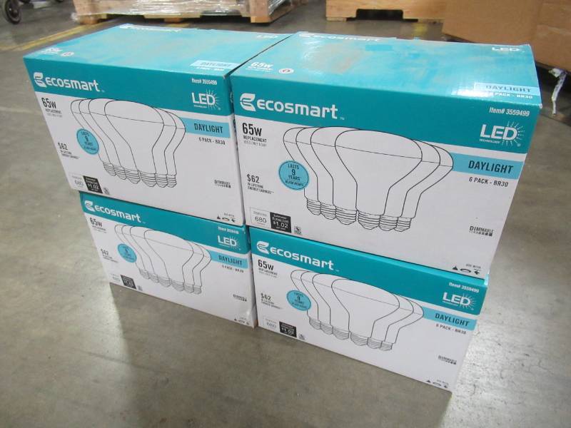 lot 72 image: 4 EcoSmart 65-Watt Equivalent BR30 Dimmable LED Light Bulb, Daylight (6 bulbspack) 24 bulbs total
