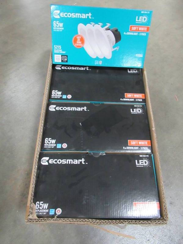 lot 76 image: 4 EcoSmart 4in White Integrated LED Recessed Trim (3- Pack), DL-N14A9FR1-27 - 12 Bulbs Total