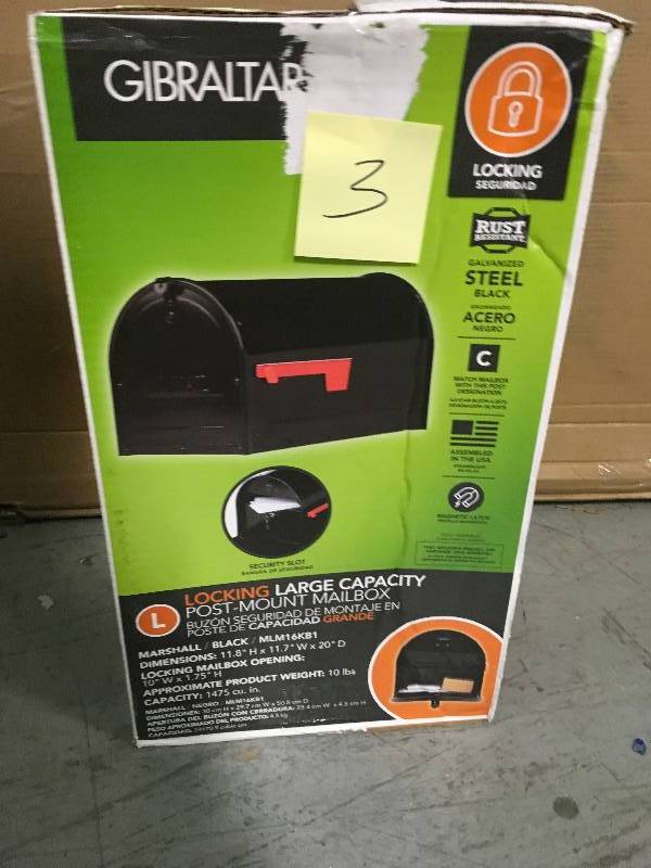Gibraltar Mailboxes Marshall Black Post Mount Large Locking Mailbox in good condition