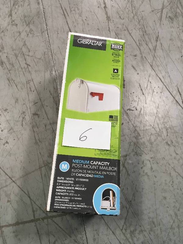 lot 6 image: Gibraltar Mailboxes Elite White Medium Galvanized Steel Post-Mount Mailbox in good condition