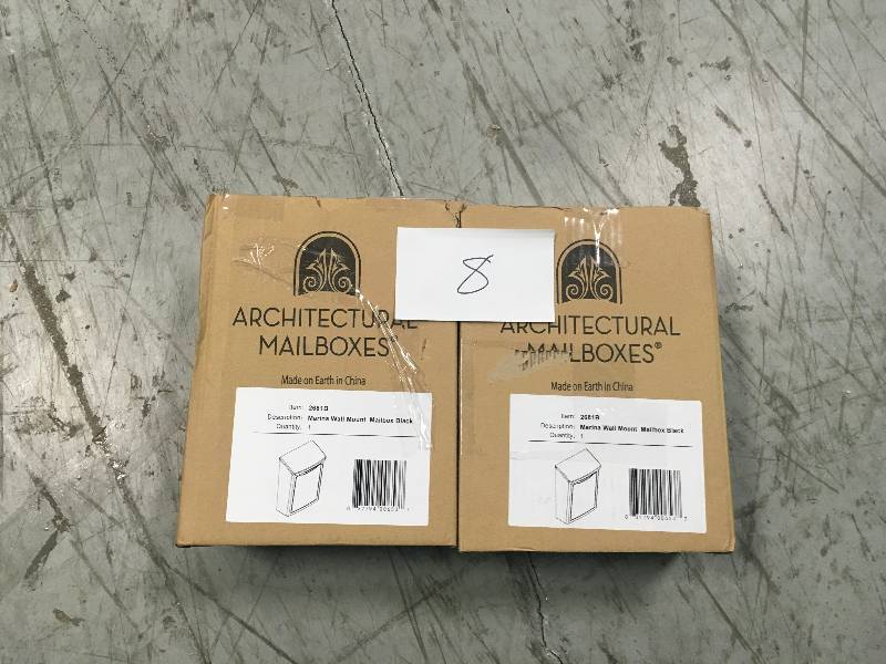 lot 8 image: Architectural Mailboxes Marina Black Wall Mount Mailbox set of 2 not used