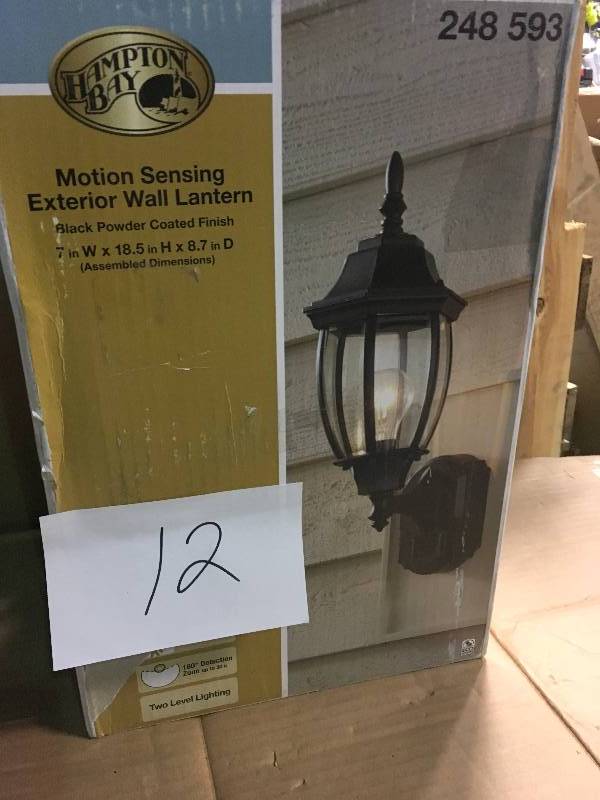 lot 12 image: Hampton Bay Alexandria 180° Black Motion-Sensing Outdoor Decorative Wall Lantern Sconce in good condition