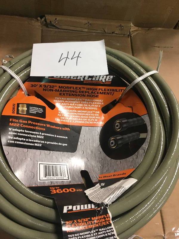 lot 44 image: Power Care 3,600 psi 932 x 30 Pressure Washer ReplacementExtension Hose in good condition