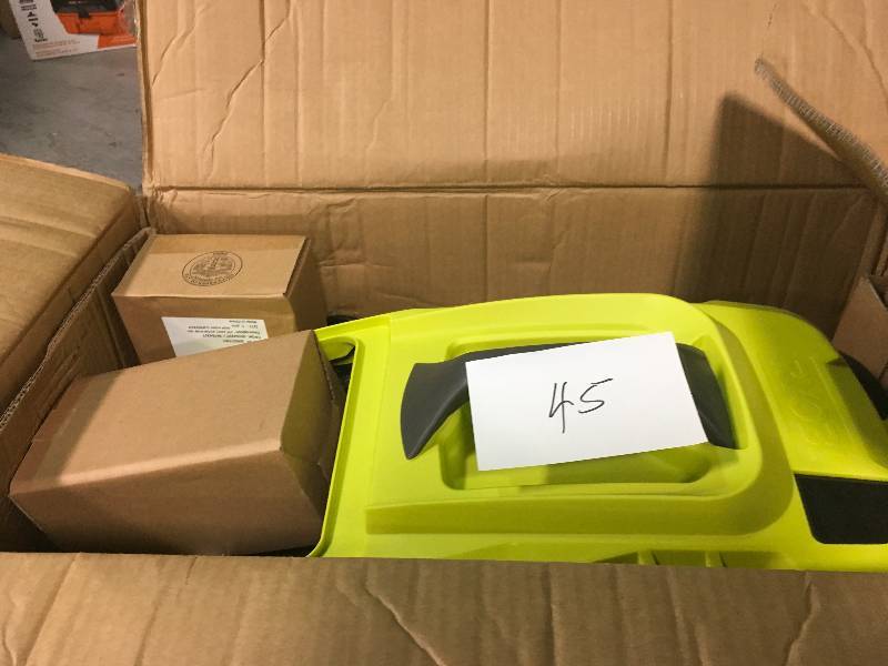 lot 45 image: 13 in. ONE 18-Volt Lithium-Ion Cordless Battery Walk Behind Push Lawn Mower with 4.0 Ah BatteryCharger Included by RYOBI in good condition