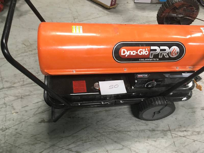 lot 50 image: Dyna-Glo Pro 135K BTU Forced-Air Kerosene Portable Heater in good condition