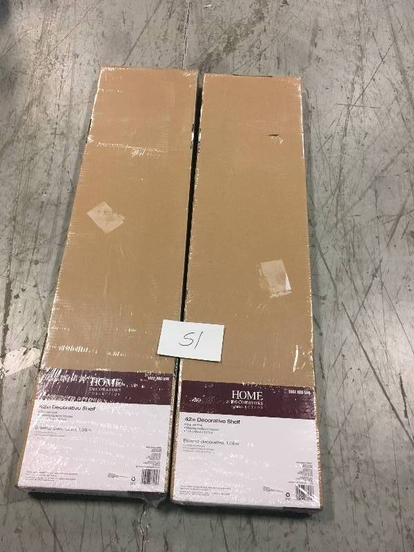 lot 51 image: Home Decorators Collection 42 in. W x 10.2 in. D X 2 in. H Driftwood Gray Oak Floating Shelf in good condition