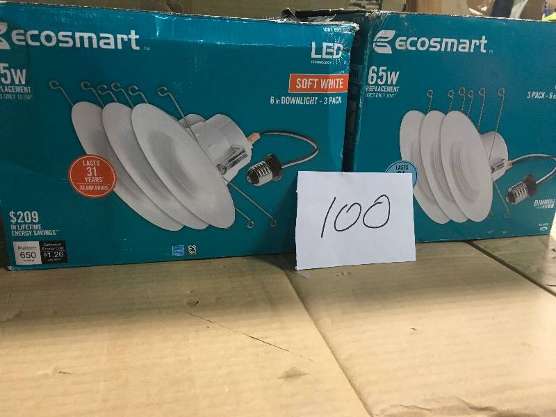 lot 100 image: EcoSmart 5 in. and 6 in White Integrated LED Recessed Trim (3-Pack) not used