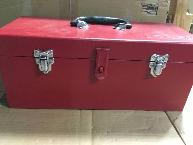 lot 103 image: URREA Heavy Duty Metal Tool Box - 16 in. X 7 in. X 7 in. not used