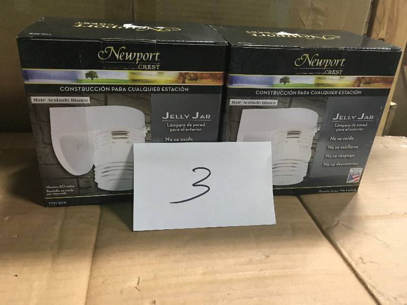 lot 3 image: Newport Coastal White Outdoor Incandescent Wall Lantern Sconce Coastal Jelly Jar in good condition