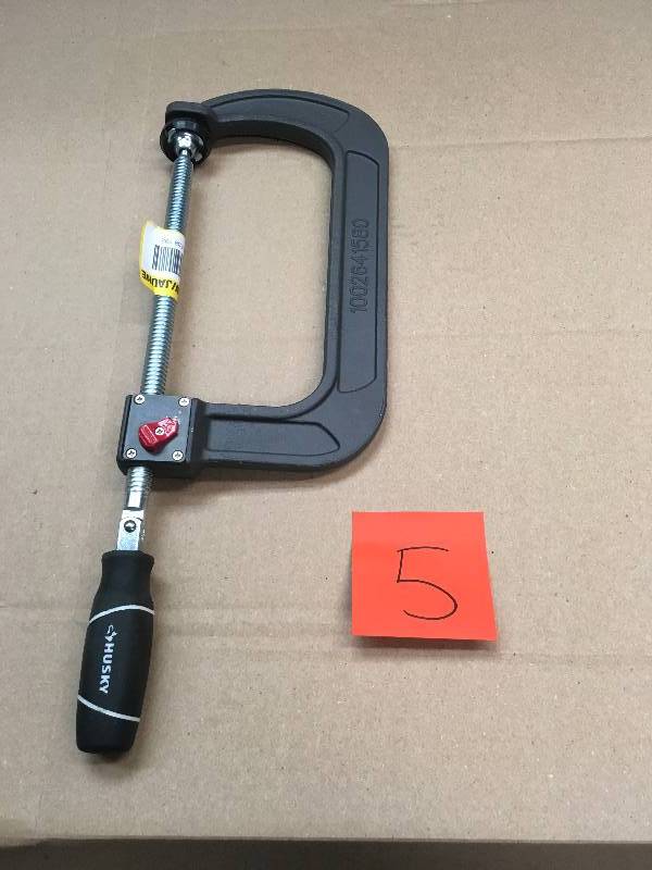 lot 5 image: Husky 8 in. Quick Adjustable C-Clamp with Rubber Handle  in good condition