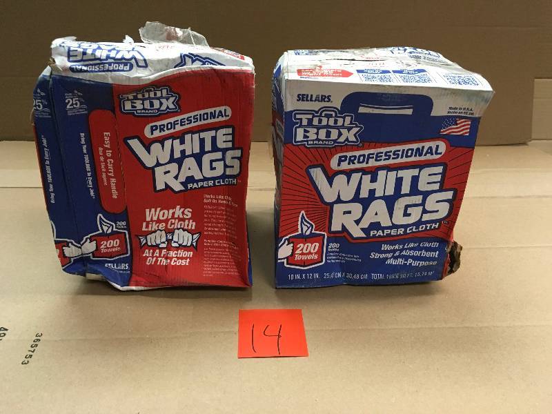 lot 14 image: Lot of 2 TOOLBOX White Rags (200-Count) (Box) not used