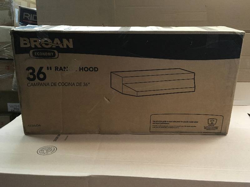 lot 32 image: Broan 42000 Series 36 in. Under Cabinet Range Hood with Light in Stainless Steel not used