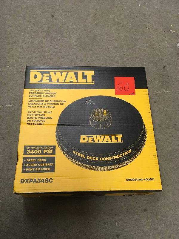 lot 60 image: DEWALT DXPA34SC 18 3400 PSI Surface Cleaner with Quick Connect Plug USED in good condition