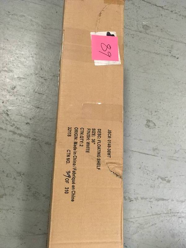 lot 89 image: Knape & Vogt 8.5 in. x 36 in. Floating White Decorative Shelf not used