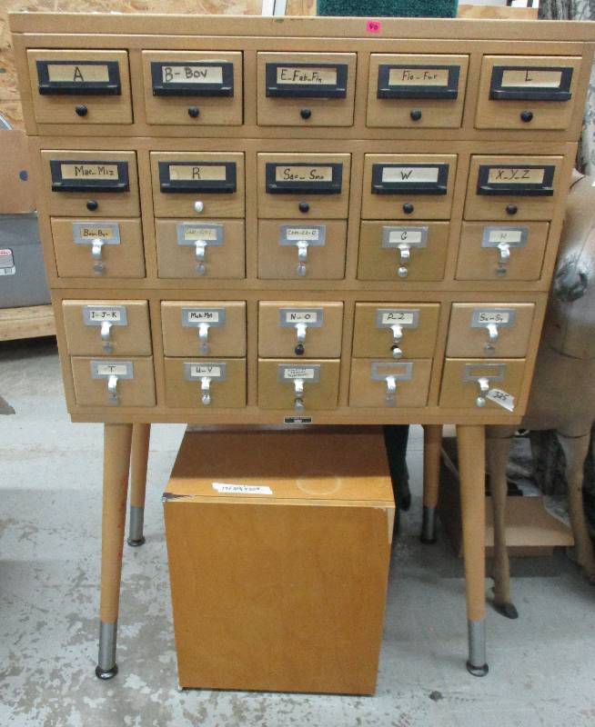 lot 40 image: Old Card Catalog and Cupboard with Shelves, see pics for sizes