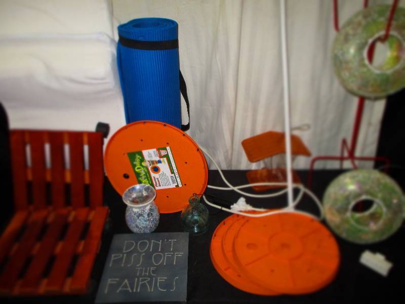 lot 55 image: Curtain Rods, Flower Pot Lifters, Glass Dcor for garden and more Yohga Matt