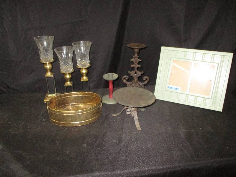 lot 67 image: Candle Holders and Misc Dcor Some brass