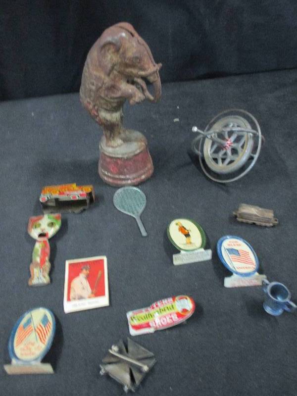 lot 112 image: Cast Iron Elephant Bank and Other Misc Items