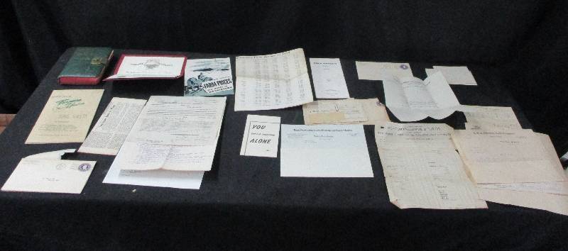 lot 122 image: Old Diary with Key filled out 1916, 1940s and 1950s Farm Receipts, past rent and mortgage slips