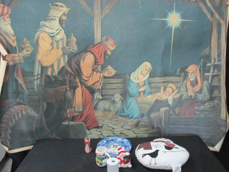 lot 138 image: Huge Christmas Back Drop We Three Kings and other Christmas Items