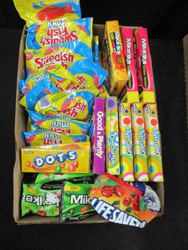 lot 161 image: 39 Packs of Mike N Ikes, Godstoppers, Swedish Fish and Good and Plenty