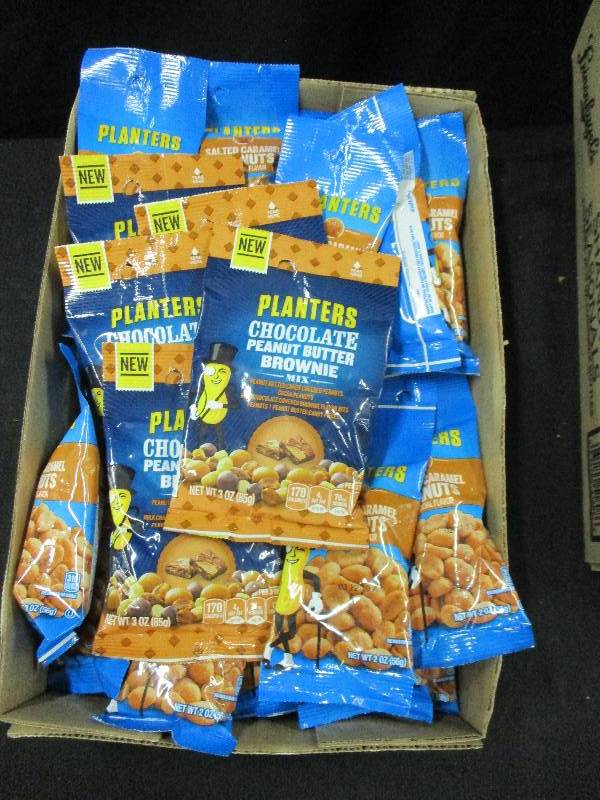 lot 164 image: 30 Bags of Salted Carmel Peanuts, Chocolate Peanut Butter Brownie snack packs