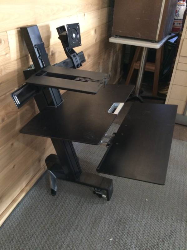 lot 40 image: MSRP $750 Ergotron WorkFit-S Sit-Stand Dual Monitor Workstation With A Laptop Kit - Excellent Condition