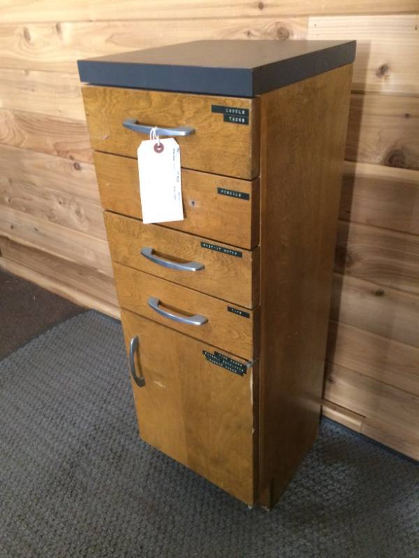 lot 45 image: Vintage Medical Five Compartment Wood Cabinet