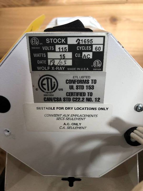 lot 24 image: Lot of 3&nbspInfab Corp Portable Luminaire ll102143 X-ray Lab Imaging Diagnostic Exam Light With Step On  Bar Ray Spot Light With Foot Control Switch - Sewing Machine Push Pedal Or Constant Lamp - Super Condition - Great For Mechanics or Crafters
