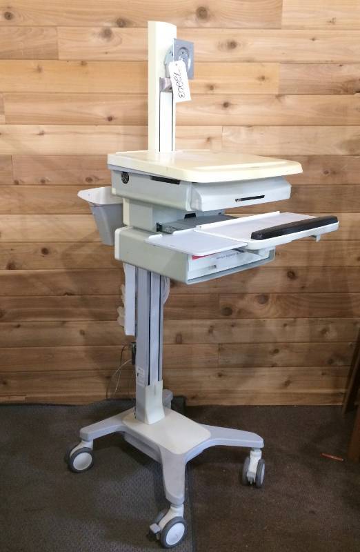 lot 61 image: MSRP $2200 Ergotron SV31-6310-0 StyleView PHD Healthcare LCD Cart with 1 Drawer With Power Strip - Nice Condition - Electronics Not Included 