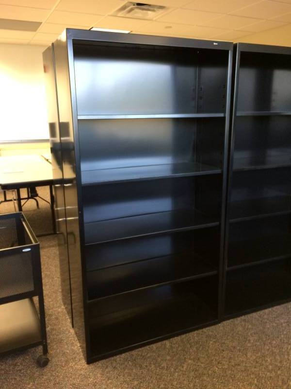 lot 2 image: MSRP $200 EACH HIGH QUALITY &nbspTENNSCO&nbsp5 SHELF BLACK STEEL BOOKCASE - EXCELLENT CONDITION&nbsp5 6 x 34 x 12