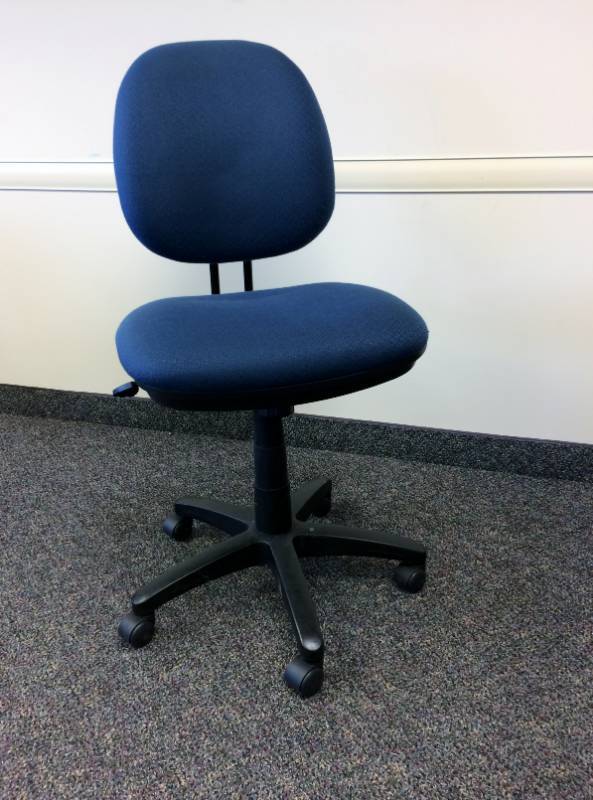 lot 15 image: Selling On AMAZON $152.00 Each Alera IN48BFA20B Interval Series Ergonomic Height Adjustable SwivelTilt Task Chair, Blue Fabric - Please see AMAZON Link for specs & great reviews on this chair Good Condition - No Stains Minor Wear & Tear