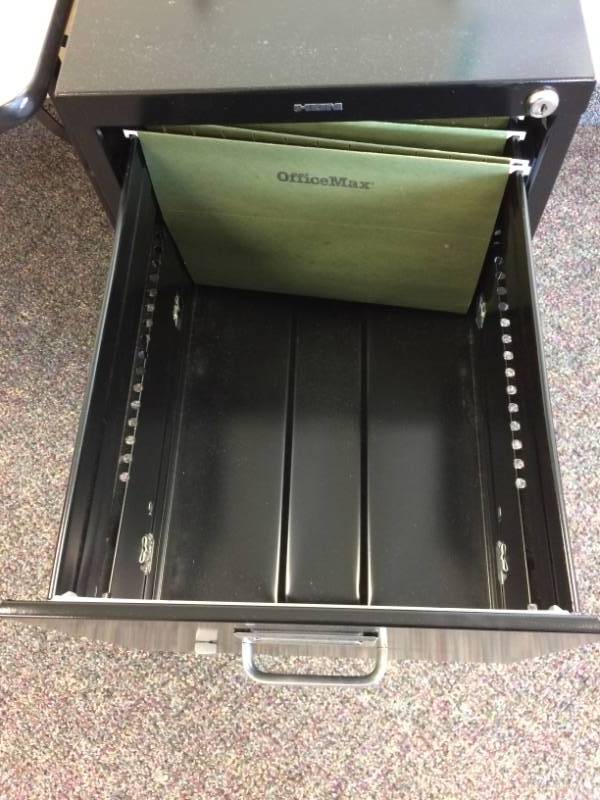 lot 18 image: HIGH QUALITY HON 2 Drawer BLACK Steel Filing Cabinet - Excellent condition OVERHEAD STACKING SHELVES INCLUDED