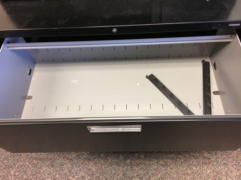 lot 27 image: MSRP $600 HIGH QUALITY HON STEEL 2 SHELF BOOKCASE WITH HON 2 DRAW STEEL LATERAL FILING CABINET - EXCELLENT CONDITION