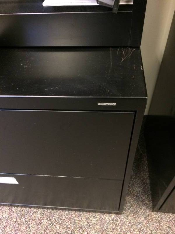 lot 44 image: MSRP $600 HIGH QUALITY HON STEEL 2 SHELF BOOKCASE WITH HON 2 DRAW STEEL LATERAL FILING CABINET - EXCELLENT CONDITION
