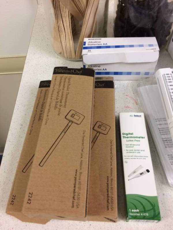 lot 40 image: Lot Of Medical Supplies Including 3 New In Box Pampered Chef Digital Thermometers