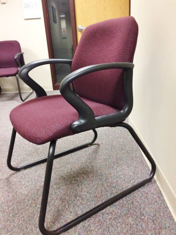 lot 1 image: MSRP $399 HON Company Gamut Series Oversized 21 Seat Width Sled Base Guest Chair Burgundy Fabric - Super Condition  No Wear To Arms or Stains To Upholstery