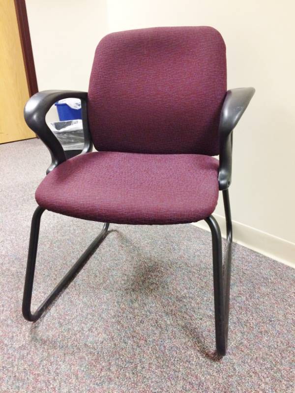 lot 2 image: MSRP $399 HON Company Gamut Series Oversized 21 Seat Width Sled Base Guest Chair Burgundy Fabric - Excellent Condition No Wear To Arms or Stains To Upholstery