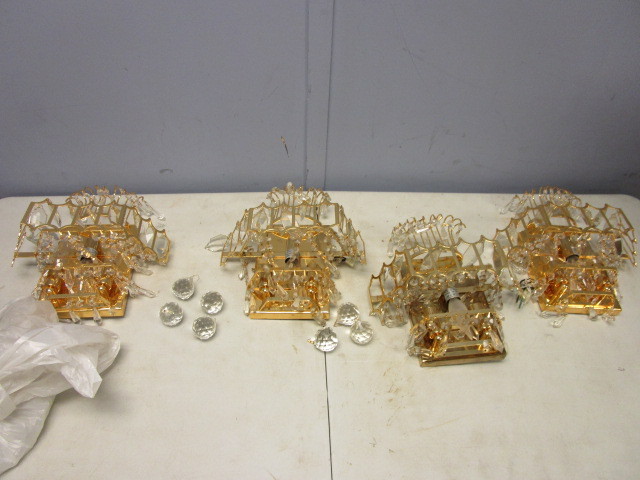BRASS AND CRYSTAL WALL LIGHTS