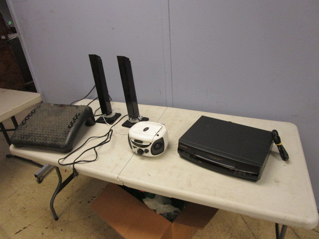 VCR, PORTABLE FMCASSETTE RADIO, SPEAKERS AND FOOT WARMER